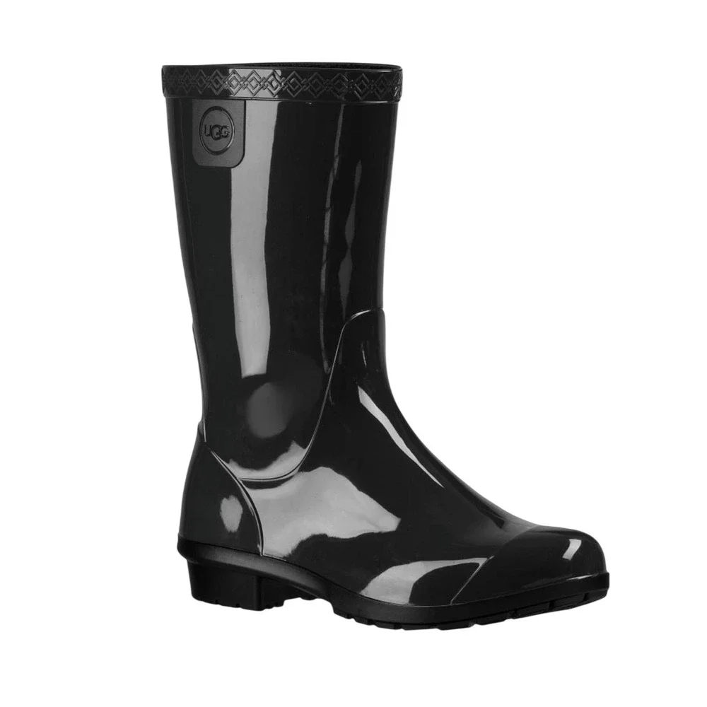 UGG Raana Black Glossy Rain Boots Kids Size 3 Waterproof Rubber Wellies 1014340K